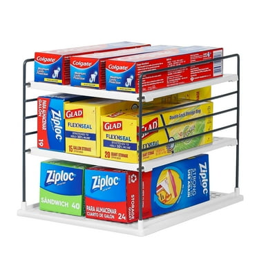 3-Tier Kitchen Wrap Organizer Rack , Cabinet Organizers Adjustable Shelving Unit Pantry Organizers and Storage, Foil and Plastic Wrap Organizer, 11.8 in x 10.6 in x 9.25 in, White