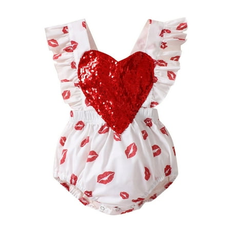 

Uuszgmr Rompers For Kid Boys Girls Solid Color Valentine S Day Toddler Infant Sleeveless Sequin Dress Dress Outfits White Size:12-18 Months