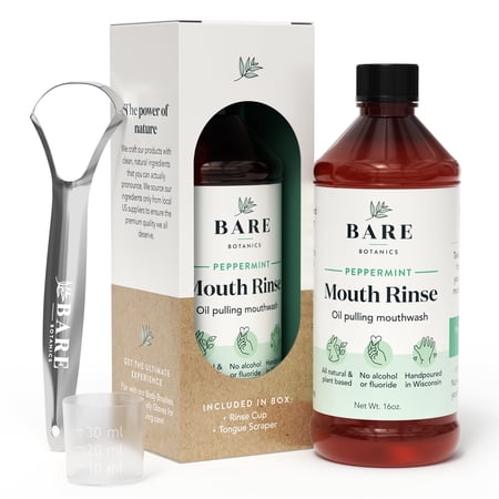 Bare Botanics Peppermint Oil Pulling 16 fl oz | Coconut Oil Natural Mouth Rinse