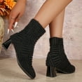 thumbnail image 3 of Knit Winter Ankle Boots for Women Cute Square Toe Stretch Slip on Block Heel Dressy Sock Booties, 3 of 7