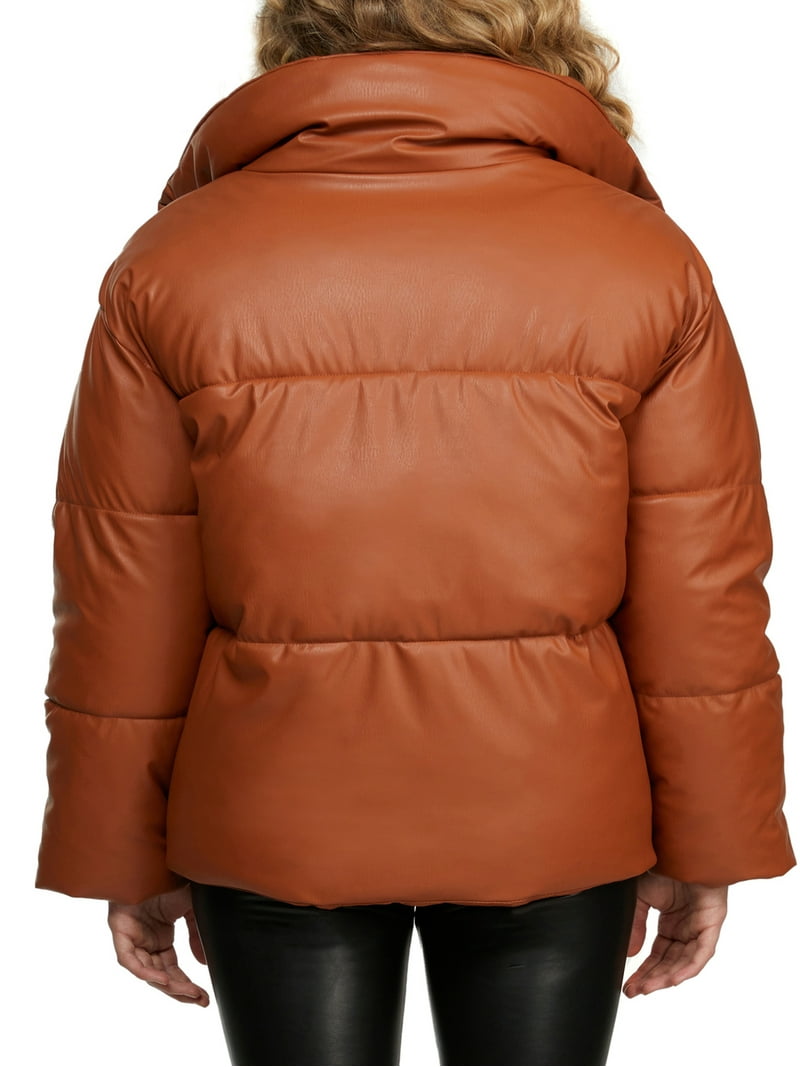 NVLT Women's Vegan Leather Puffer Coat