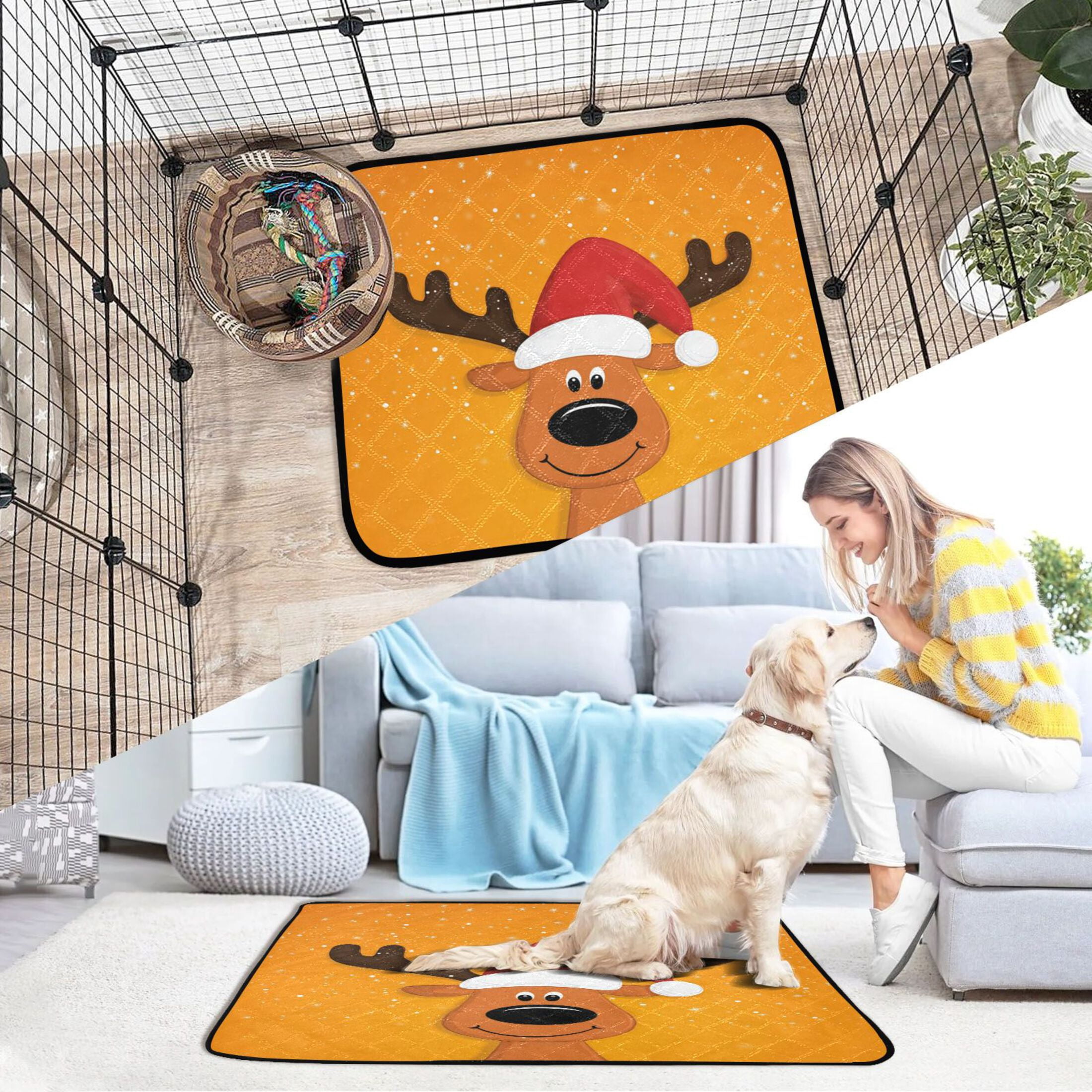 IAUYY Washable Pee Pads for Dogs Smallx3 Absorbent and Leak-Proof Non-Slip Reusable Puppy Pee Pads for Dogs Applicable to Playpen Potty Crate Cartoon Headshot