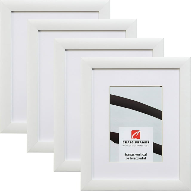 Craig Frames Contemporary, 14 x 18 Inch White Picture Frame Matted to Display a 10 x 13 Inch Photo, Set of 4
