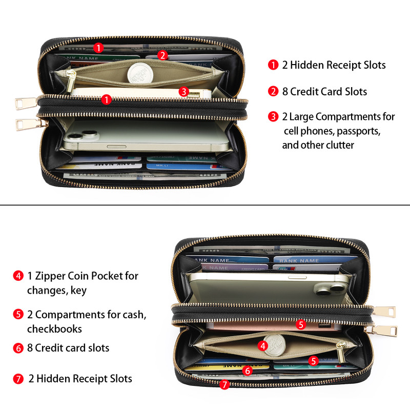 FALAN MULE Women's Leather Wallet Wristlet RFID photo 6