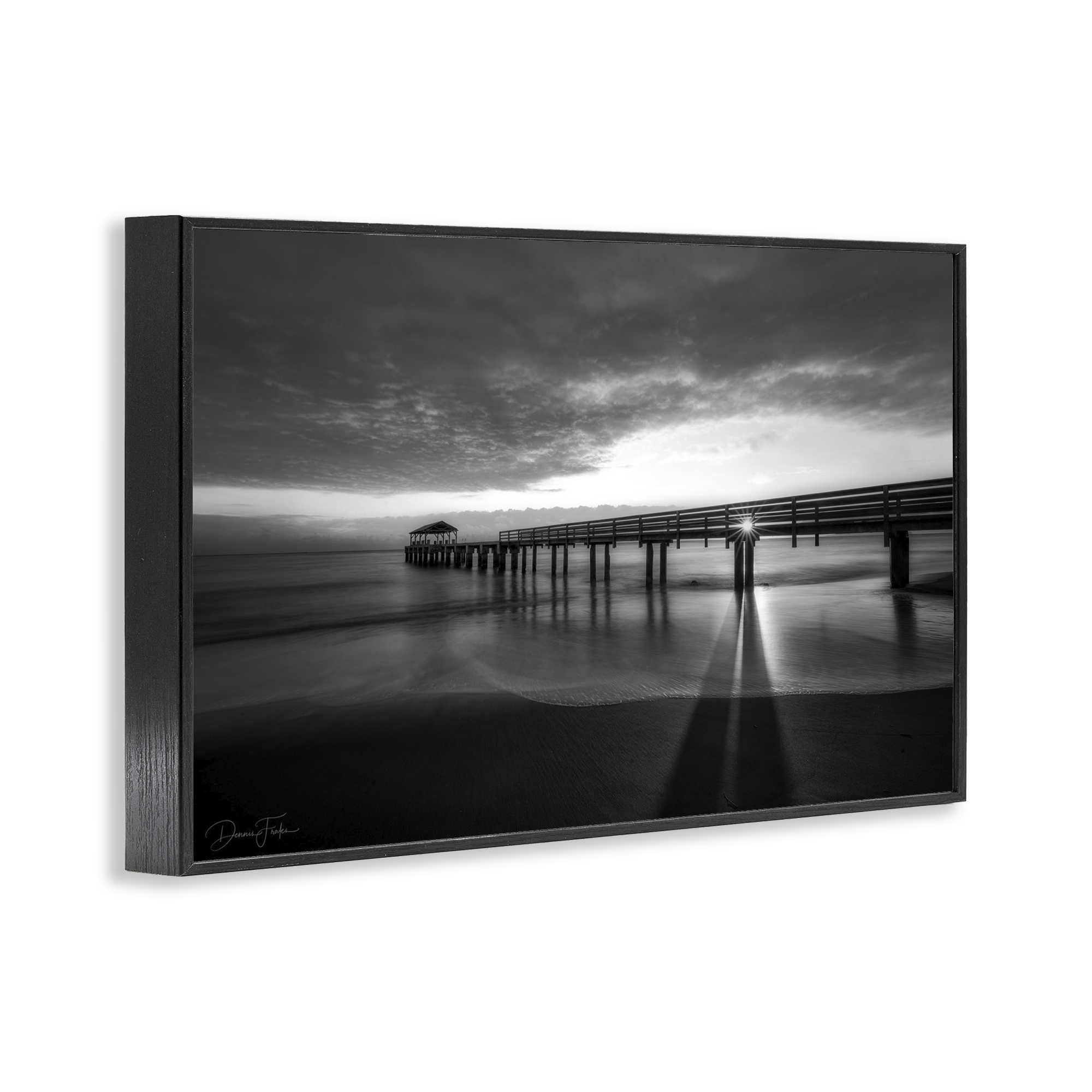 Stupell Industries Sun Shining Through Dock Landscape Photography Black Framed Art Print Wall Art, 24 x 16