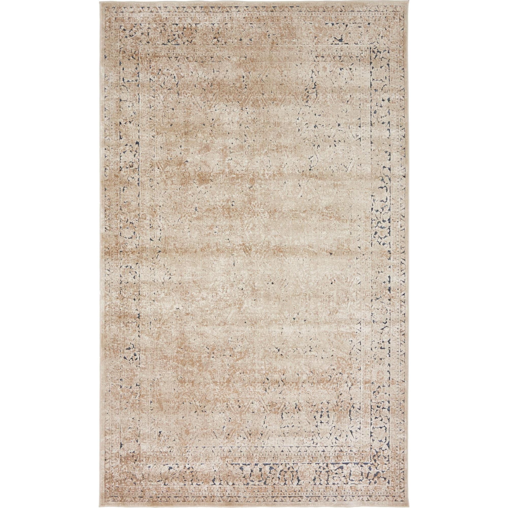 Unique Loom Modern Collection Distressed Indoor and Outdoor Area Rug Vintage Beige/Light Brown Abstract 8 x 10 ft High-Low Pile