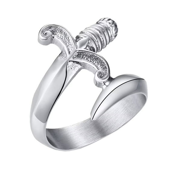PAMTIER Men's Stainless Steel Silver Domineering Sharp Dagger Sword Amulet Signet Ring Punk Rock Gothic Style Weapon Charms Size 8