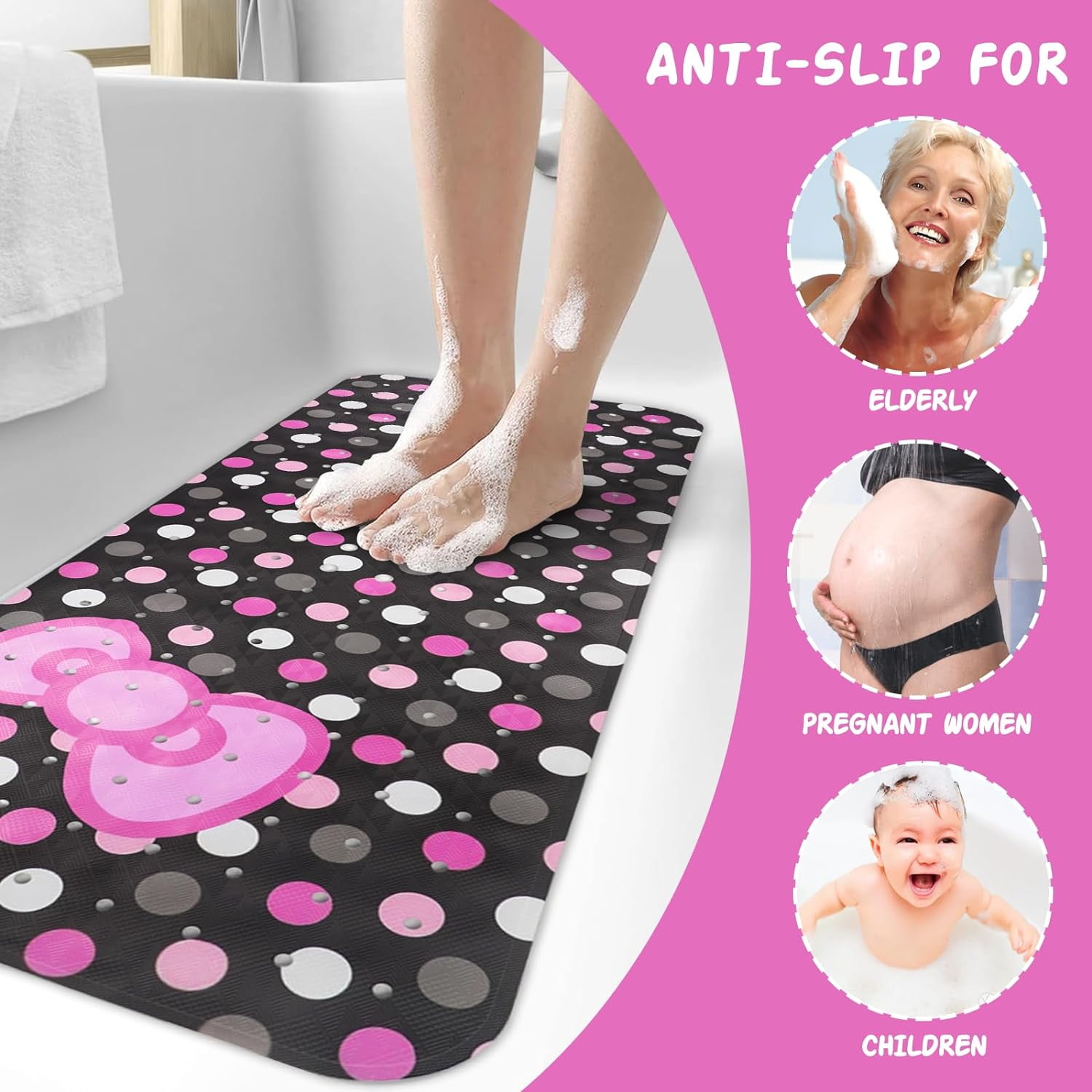 Bathtub Mat Non Slip Shower Mat Extra Long Anti Slip Bath Mats for tub Mat with Suction Cups and Drain Holes