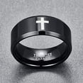 thumbnail image 4 of 10mm Men's Black Tungsten Wedding Band Rings Laser Cross Pattern Beveled Edge Polished Finish Comfort Fit Size 7-12, 4 of 6