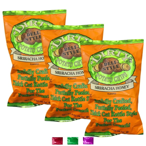 Dirty Deli Style Potato Chips Sriracha Honey Flavor 2 Oz 3 Packs, Kettle Cooked Gluten Free Snack for Lunch Travel Picnic Party with Snoep in Beperkte Oplage