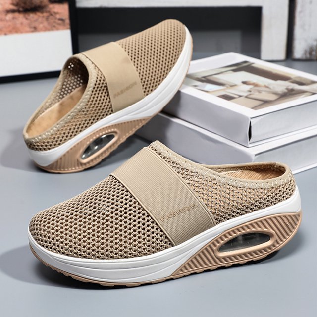 Zapatillas de deporte de malla con amortiguación de aire para mujer (Caqui 42)