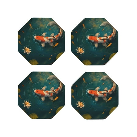 

Fuzoiu Koi Pond Lilies Print Leather Coasters Set Drink Coasters Set of 4 for Tabletop Protection Durable PVC Coasters Home Décor and Housewarming Gift-Octagon