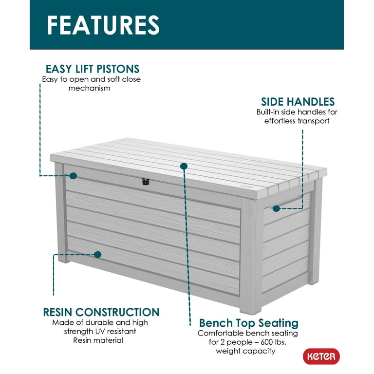 Keter 165 Gallon White Resin Deck Box, Outdoor Storage for Garden