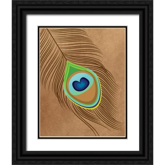 Robinson, Tamara 12x14 Black Ornate Wood Framed with Double Matting Museum Art Print Titled - Peacock Feather III