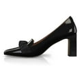 thumbnail image 3 of YDN Women Square Toe Slip on Loafers Knot High Chunky Heels Comfortable Daily Dress Prom Shoes Size 7 Black, 3 of 4