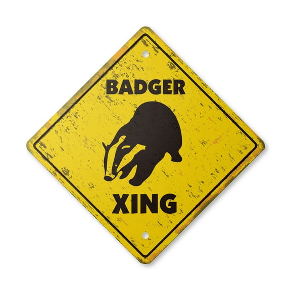 Badger Vintage Crossing Sign Zone Xing | Indoor/Outdoor Plastic | 20" Tall rustic teeth wisconsin football rodent
