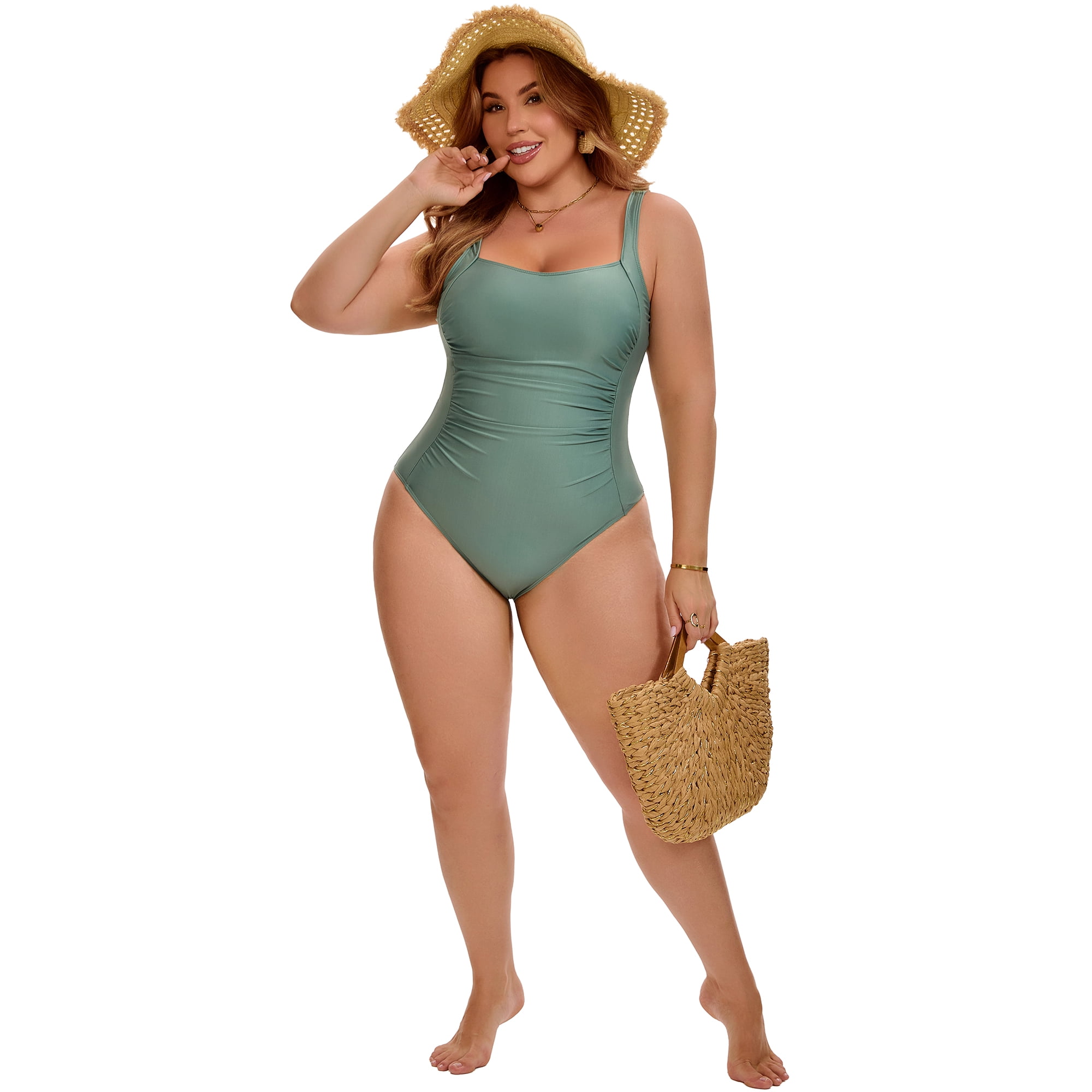 DARING DIVA Women's Plus 1 Piece Push Up Tummy Control Swimsuit 2X Green