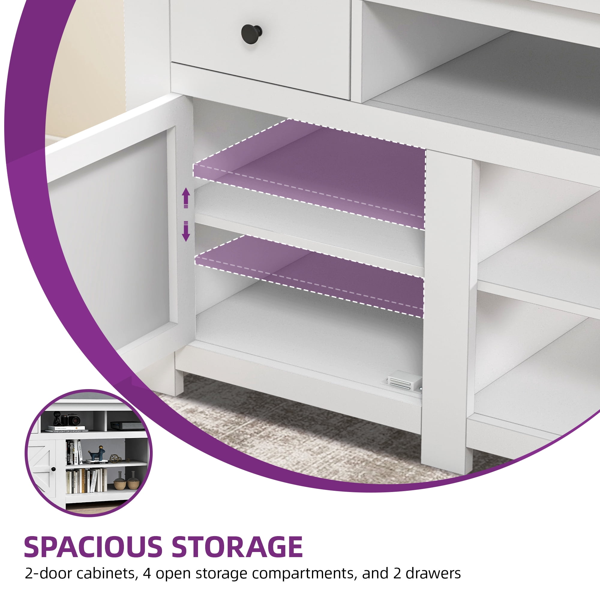 Uforic Media Console with Built-in Power Socket, 2 Shelves for Lounge