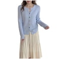 thumbnail image 2 of Women's Soft Knit Cardigan Long Sleeve Crewneck Button up Lightweight Sweater Outerwear Fall Fashion Clothes New Oversized Cardigans for Women Trendy Blue One Size, 2 of 3