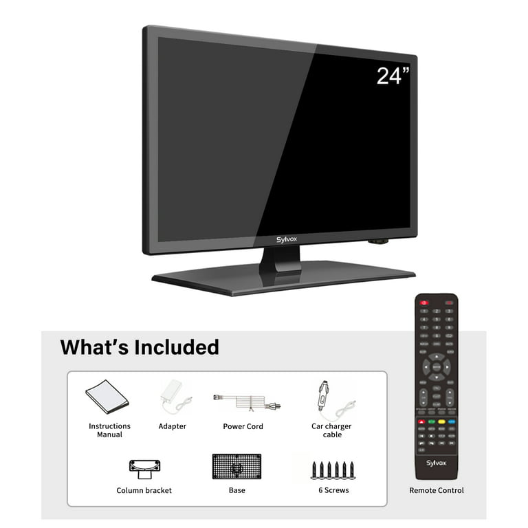 Sylvox 24 inch RV TV, 12 Volt TV with DVD Player, 1080P FHD Television  Built in ATSC Tuner, FM Radio, with HDMI/USB/VGA Input, 12V TV for RV