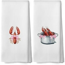 Coquette Crawfish Kitchen Towels - Preppy Coastal Seafood Boil Dish Towels, Ocean Beach Lobsters Decorative Absorbent Dishcloths Hand Towel Set of 2 for Beach House Kitchen Decor 18x26 Inches