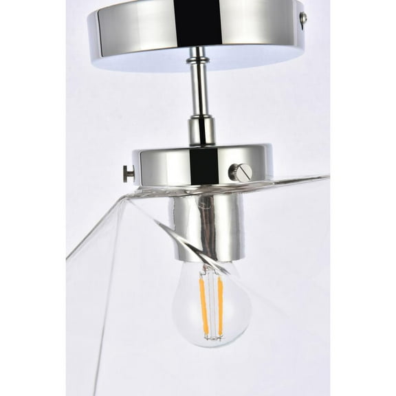 Living District Lawrence 1-Light Mid-Century Metal Flush Mount in Chrome/Clear