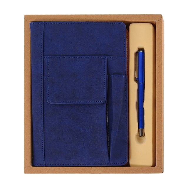 Leather Book Cover with Pen Holder and Pockets, Reusable Notebook Sleeve Protector for Bible, Journal, Diary (1Pcs) Blue