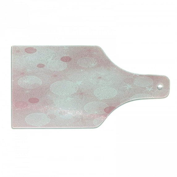 Pale Pink Cutting Board, Floral Background with Bubbles and Flower Romantic Flourishing Image, Decorative Tempered Glass Cutting and Serving Board, Wine Bottle Shape, Pale Pink, by Ambesonne