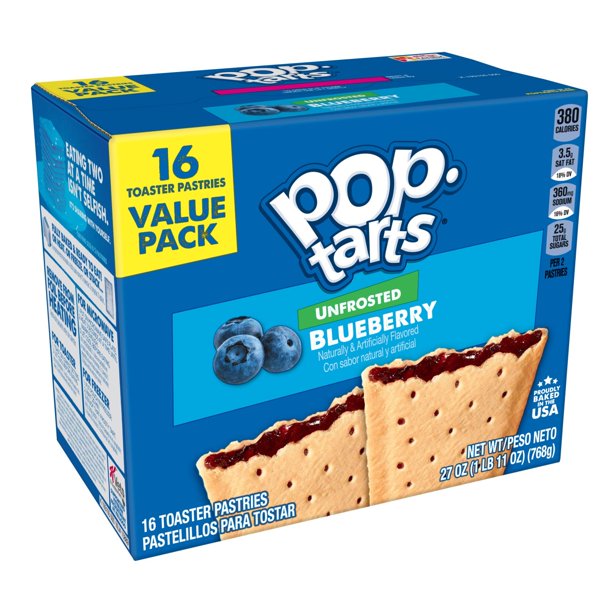 PopTarts Breakfast Toaster Pastries, Unfrosted Blueberry, Value Pack