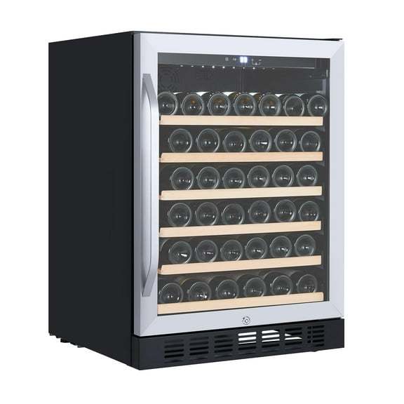 Wine Cooler Refrigerator - 46 Bottle Capacity, Professional Compressor, Stainless Steel & Tempered Glass, Safety Lock, Built-in or Freestanding for Home, Kitchen, Office
