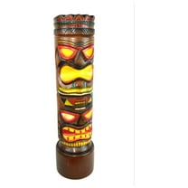 Hand Carved Two Face Tiki Totem Pole Statue 28" Tall