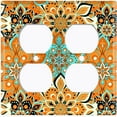 thumbnail image 3 of Metal Light Switch Plate Cover Orange Teal Flower Mandala Tile Pattern MDL017, 3 of 13
