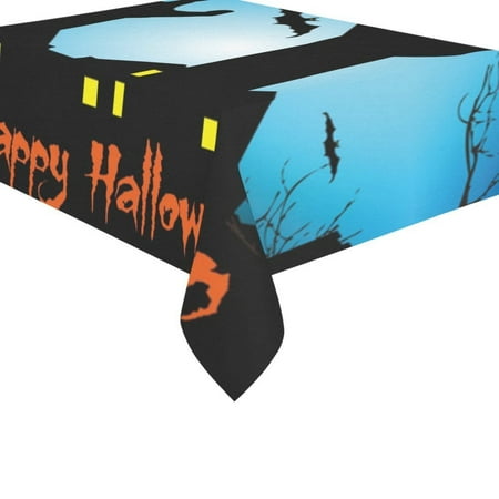 MYPOP Halloween Castle House Ghost Bat Cotton Linen Tablecloth Set 60x84 Inches - Best Halloween Gifts Desk Table Cloth Cover for Holiday Party (Best Location For A Bat House)