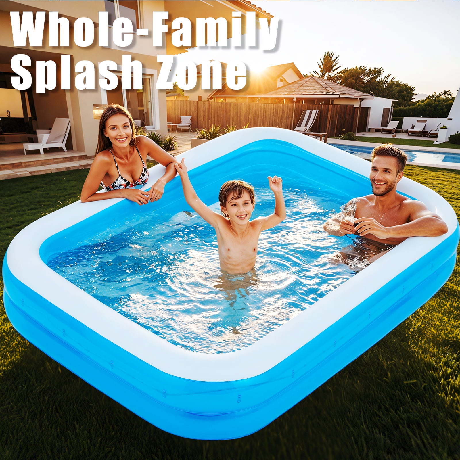 Piscine Gonflable Danrelax 119x84x17 Pouces - Avec Lumières LED Et 2 Anneaux - Neuf