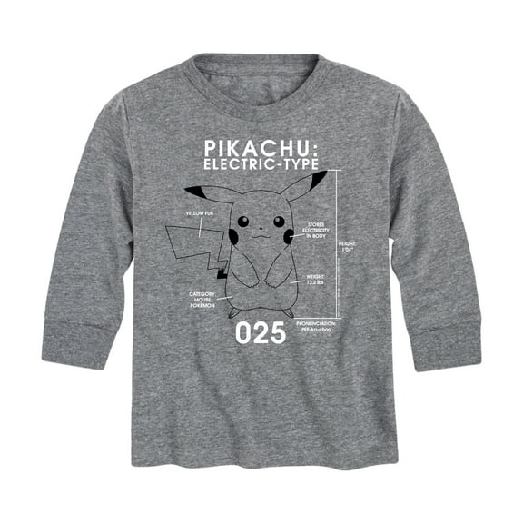 Pokémon - Pikachu Pokedex Diagram - Youth Long Sleeve Graphic T- Shirt