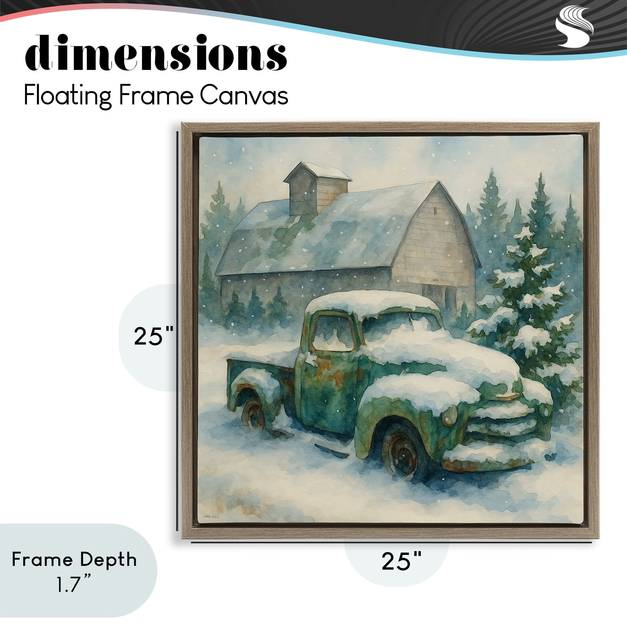 Stupell Industries Nostalgic Winter Farm Truck Brown Framed Floater Canvas Wall Art, design by Antony Smith