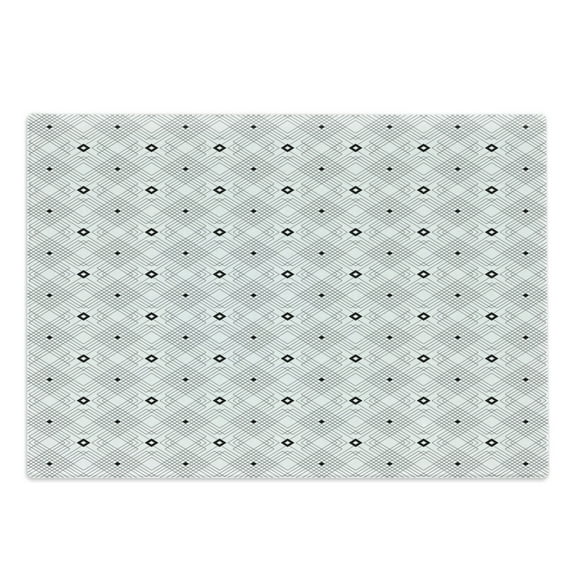 Black and White Cutting Board, Geometric Diagonal Squares and Stripe Forms Pattern Modern Style Design, Decorative Tempered Glass Cutting and Serving Board, Large Size, White Black, by Ambesonne