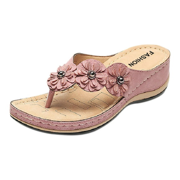 EINCcm Women's Sandals, Flip Flops for Women, Stretch Orthotic Slide Sandals Cross Sandals Woven Beach Wedge Slippers Shoes, Pink, 38