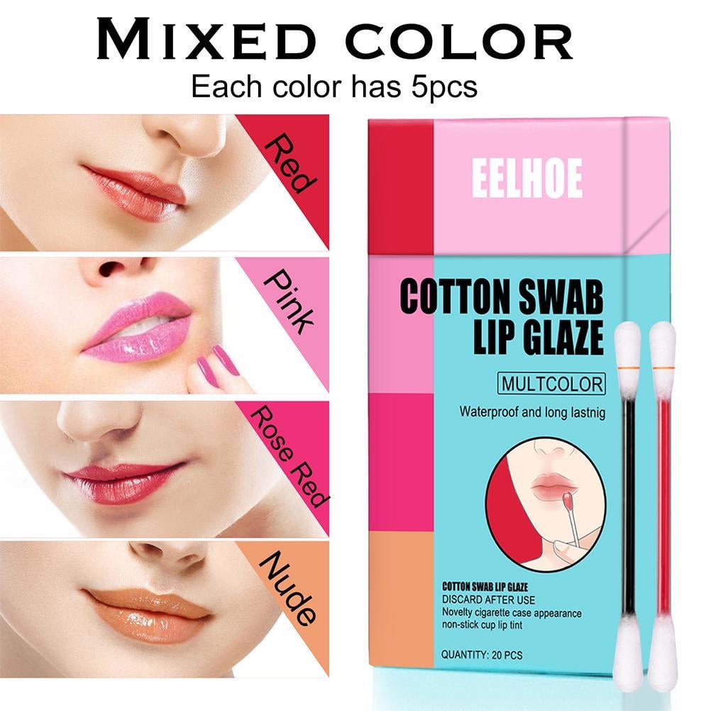 20pcs/Box Lipstick Cotton Swab Waterproof Cotton Lip Gloss Portable Non