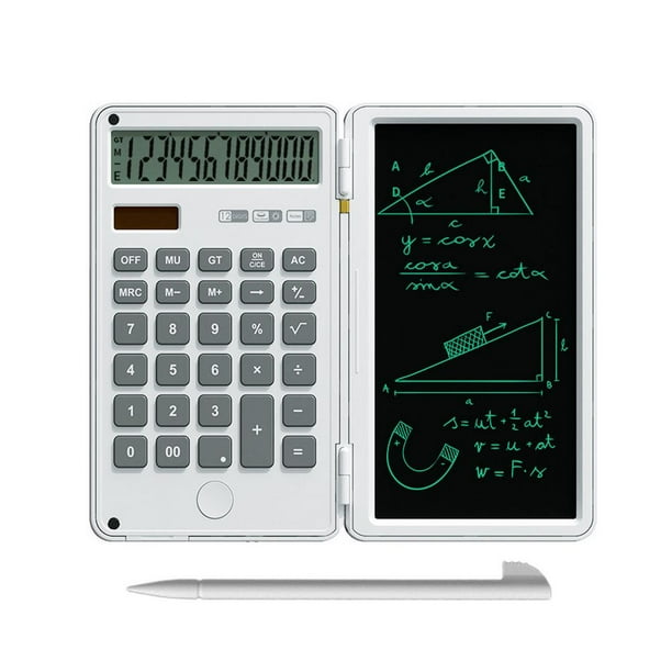 Mini calculadora científica con tableta de escritura, Calculadora financiera plegable, almohadilla de dibujo con bolígrafo óptico, pantalla de 12 dígitos Fivean unisex