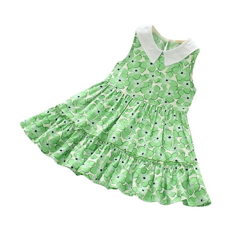 

Kukoosong Summer Toddler Girls Casual Dresses Toddler Kids Baby Girl Clothes Fashion Cute Flying Sleeve Sweet Flower Print Ruffle Dress Green 5-6 Years