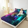 thumbnail image 4 of Homewish Cartoon Cyan Gamepad Queen Sheet Sets, Fashion Graffiti Watercolor Flat Sheet, Teens Kids Boys Girls Queen Fitted Sheet, Super Cozy Room Decor, 4-Piece, 4 of 7