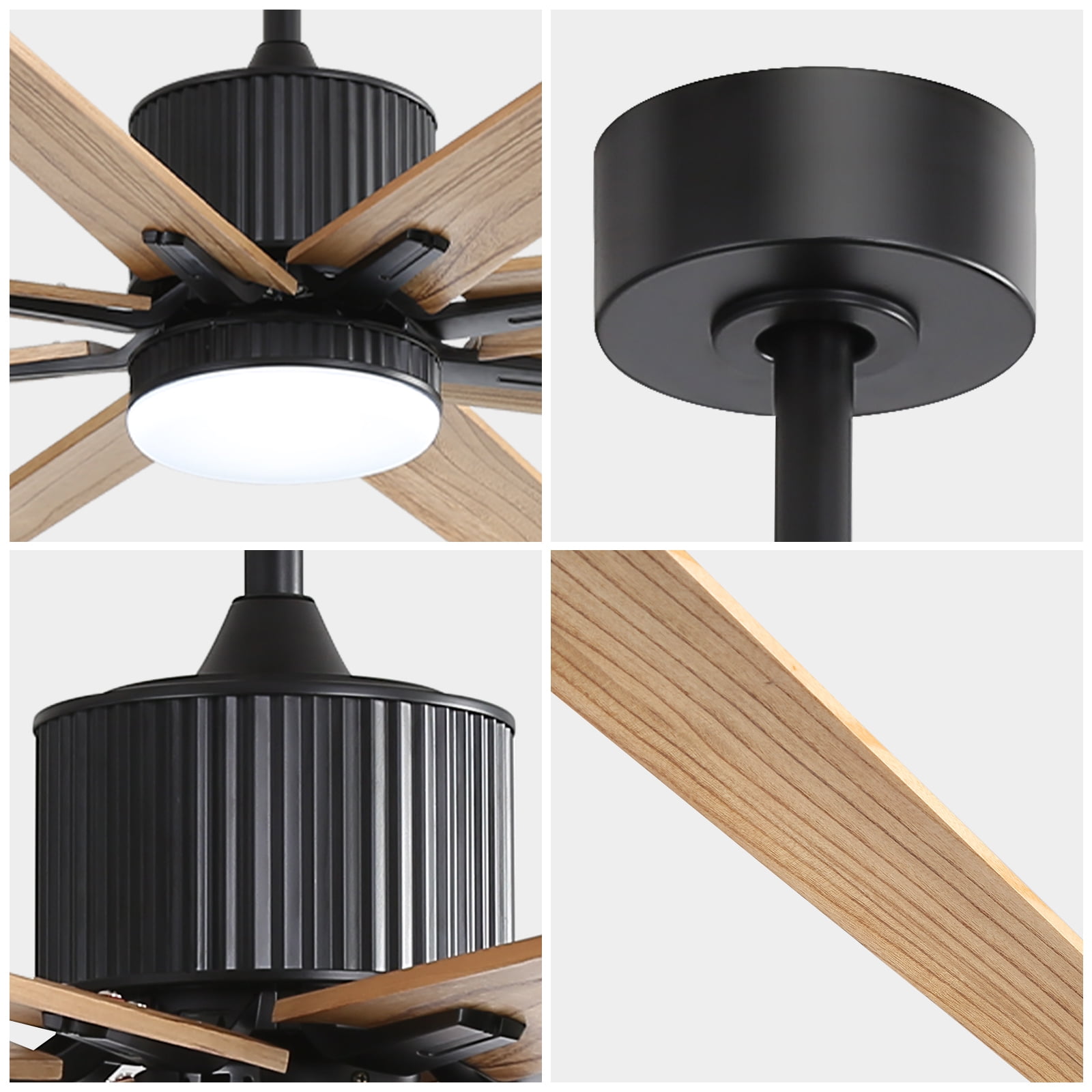 Sofucor 76 Inch Solid Wood Ceiling Fan with Remote, App Control, Alexa Google