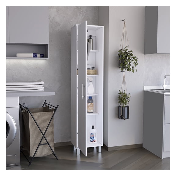 Laska 70" Tall Storage Cabinet Broom Closet with Broom Hangers,and Four Shelves White