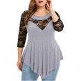 thumbnail image 4 of Ropa de mujer encaje de flores de gran tamaño manga tres cuartos dobladillo irregular MABOTO Morado 4XL, 4 of 4