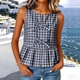 thumbnail image 6 of ZVNAΖH Women's Gingham Check Sleeveless Peplum Top, Crew Neck Bow Front Casual Blouse, S-2XL, 6 of 8