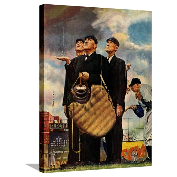 Art.com Tough Call - Bottom of the Sixth (Three Umpires), April 23, 1949 Stretched Canvas Print Wall Art by Norman Rockwell, 24" x 32"