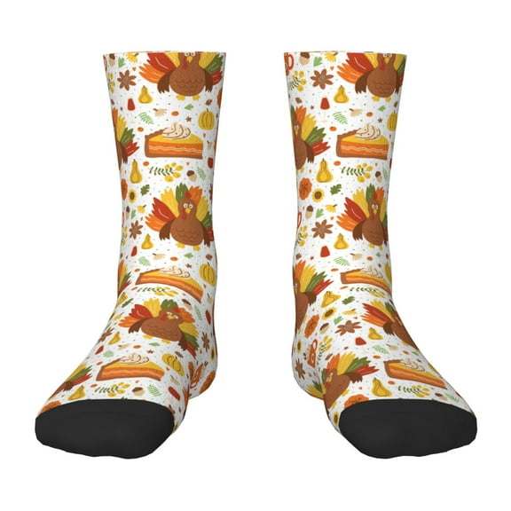 Fuzoiu Thanksgiving With Turkey Print Kids Socks For Boys Girls,Grip Crew Socks with Non Slip,Lightweight Stretch Crew Socks,Toddlers Crew Boot Socks