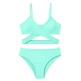 thumbnail image 6 of NAISIBABY Girls Swimsuit 2-Piece, Criss Cross Strap High Waist Bikini Swimwear Beach Vacation Bathing Suits Mint Green 14T, 6 of 9