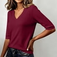 thumbnail image 5 of Women's Basic Tops V Neck T Shirts Ribbed Knit Slim Half Sleeve Tee Clothes Trendy Daily Layering Tops, 5 of 5